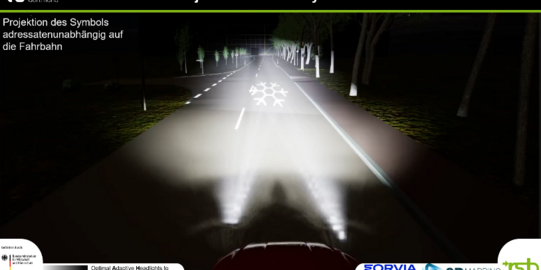Projektion von Warnsymbolen auf Fahrbahn